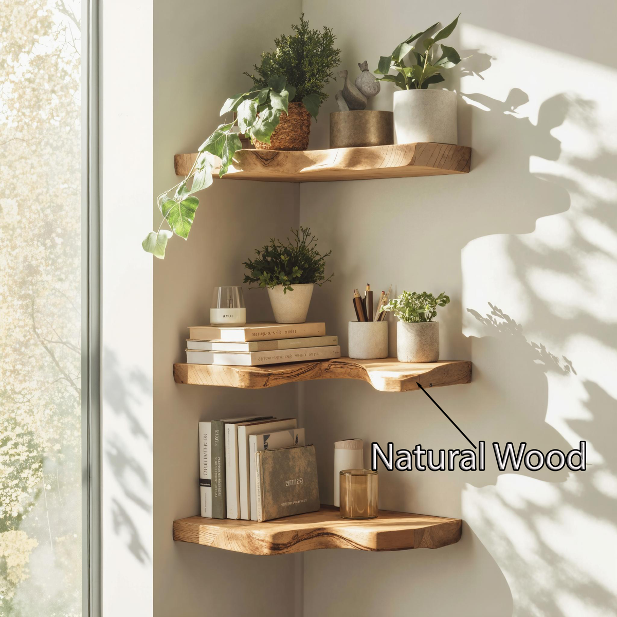 Live Edge Corner Shelf, Farmhouse Floating Wood Shelf for Bedroom