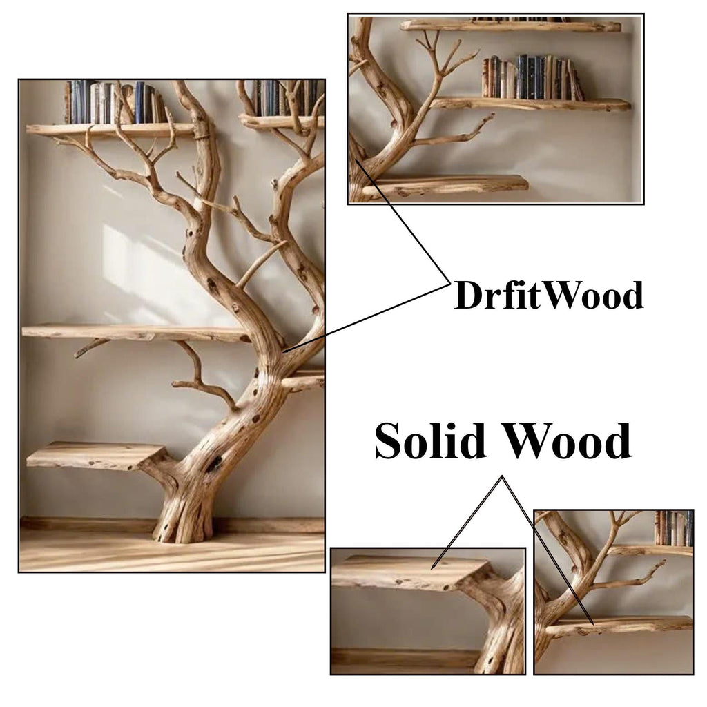 Tall Tree Bookshelf, Wall Mount Solid Wood Bookcase with Branches