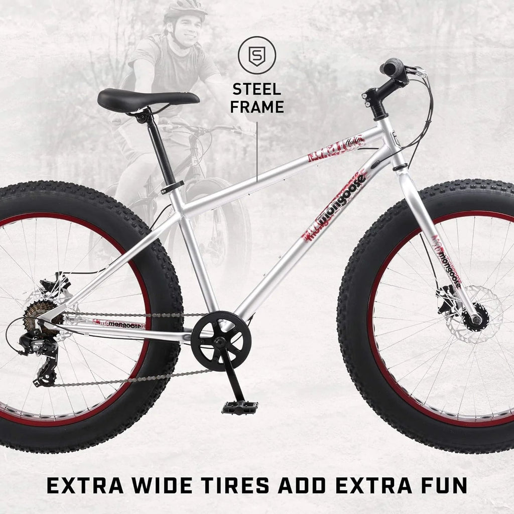 Mongoose Malus Adult Fat Tire Mountain Bike, 26-Inch Wheels, 4-Inch Tires, 7-Speed - R5714C