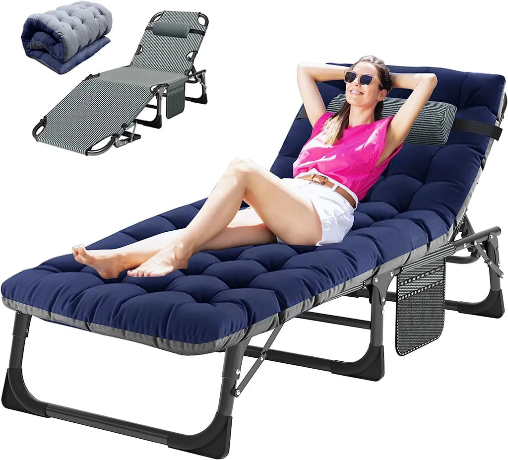 Slsy 5-Position Adjustable Folding Lounge Chair And Cot - 75.2" x 25.6" x 11.8"