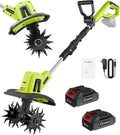 Saker 22V Cordless Electric Garden Tiller Cultivator, 9-Inch Width, 6.3-Inch Depth, 2 Batteries - SK-TC18B