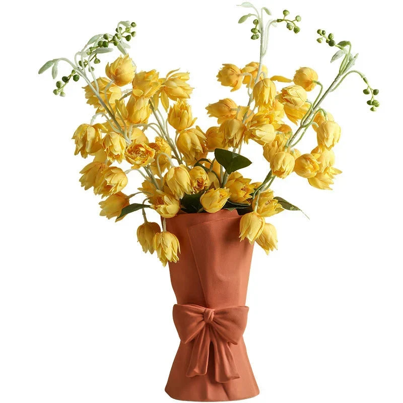 Modern Matte Ceramic Decorative Vase With Bow Design