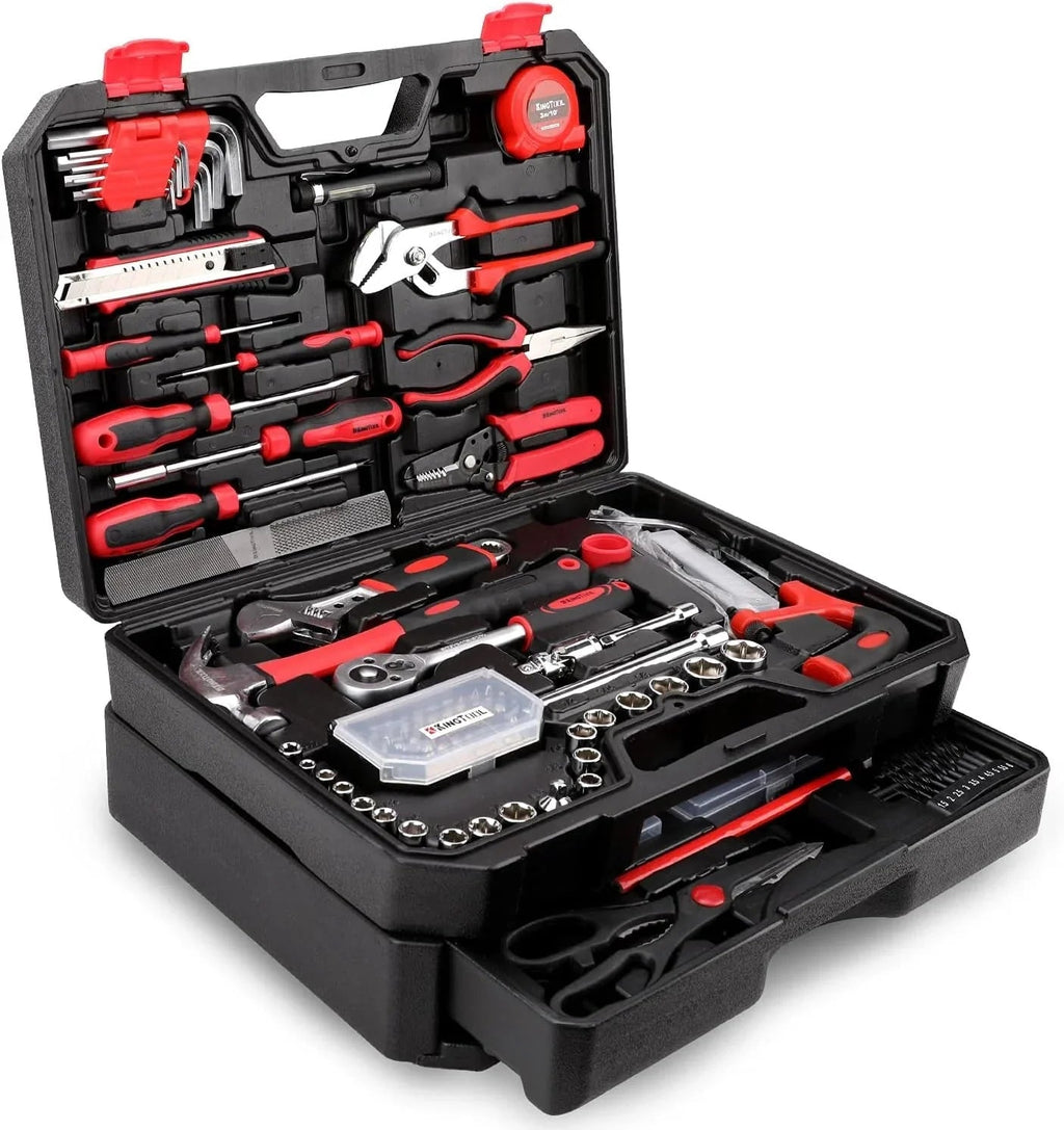 KINGTOOL 286-Piece Home Auto Repair Tool Set With Rolling Tool Box And 21V Max Cordless Power Drill