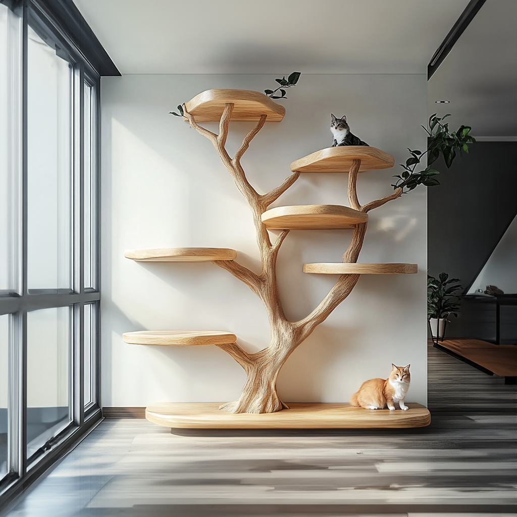Wood Cat Tree Tower, Rustic Natural Branch Cat Furniture