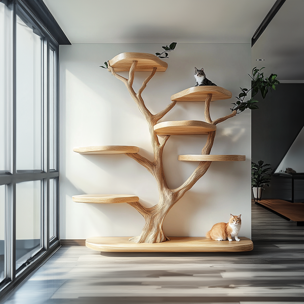 Wood Cat Tree Tower, Rustic Natural Branch Cat Furniture