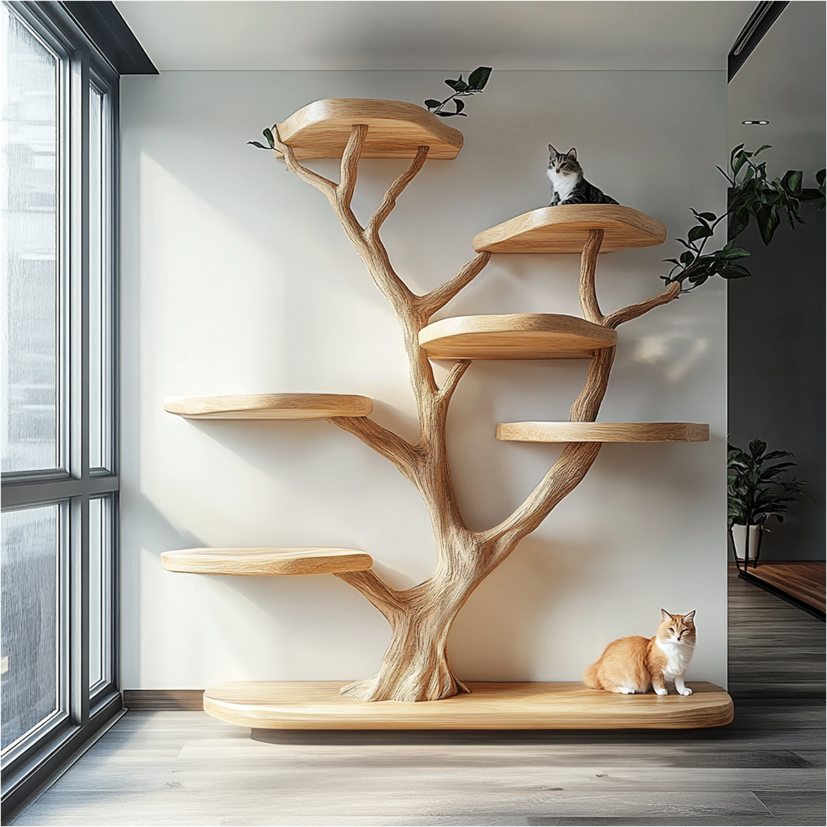 Wood Cat Tree Tower, Rustic Natural Branch Cat Furniture