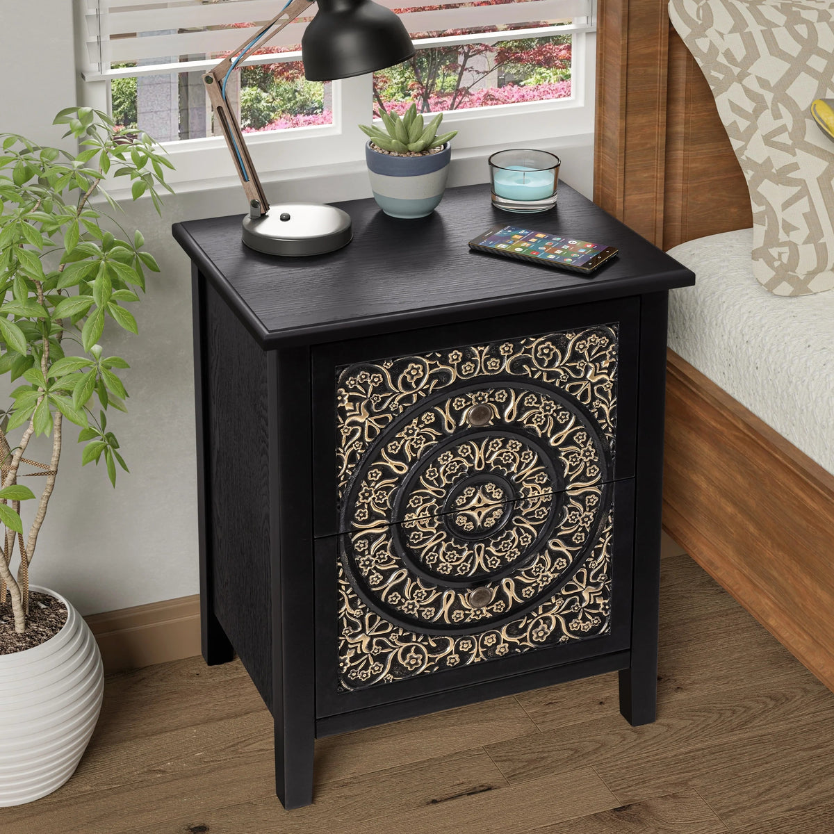 Farmhouse Fully Assembled Nightstand With 2 Drawers