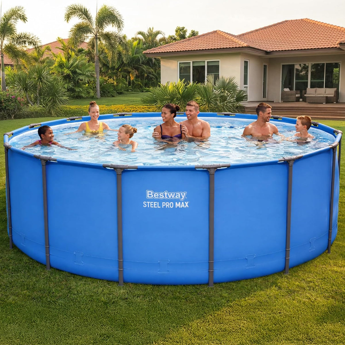 Bestway Steel Pro MAX Round Above Ground Pool, 15 ft x 48 in, Blue - Steel Pro MAX