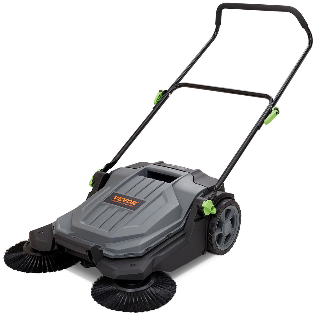 Walk-Behind Hand Push Floor Sweeper, 25.6-Inch Sweeping Path, 5-Gallon Waste Container