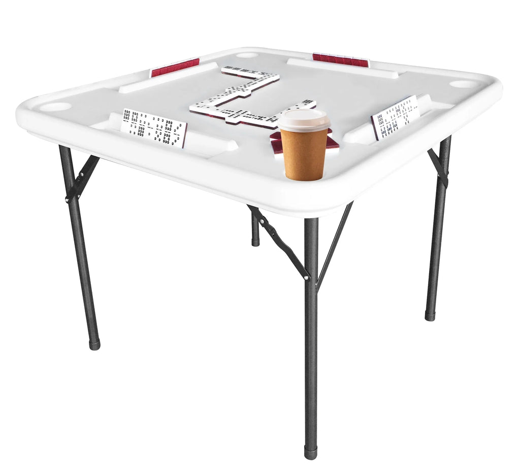 Bene Casa Foldable Domino Table With Built-In Drink Holders, 38 x 38 in, White