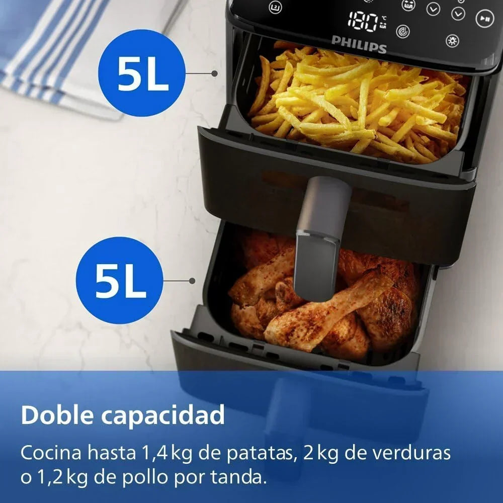 Philips Airfryer Series 4000 Double Vertical Basket 10L, Black/White - RapidAir Technology