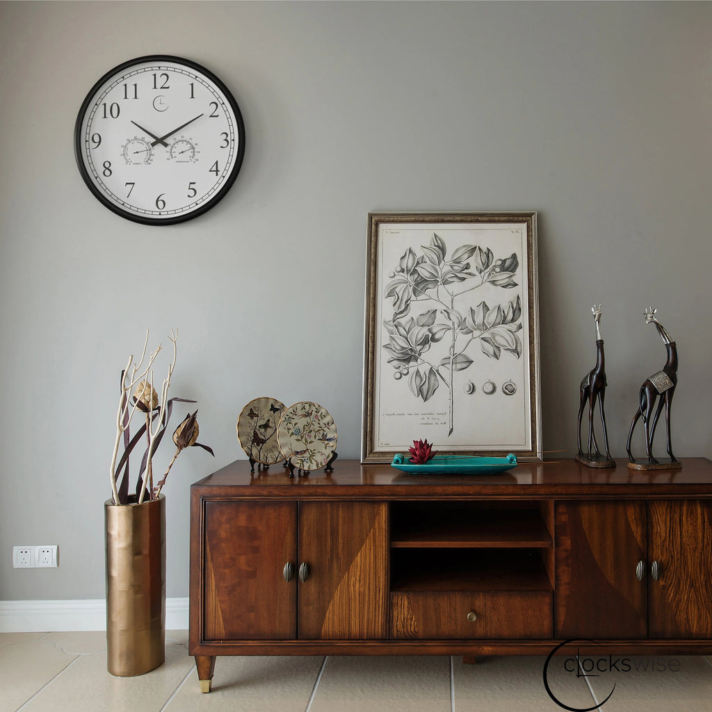 Outdoor Wall Clock With Thermometer And Hygrometer, 24-Inch, Black