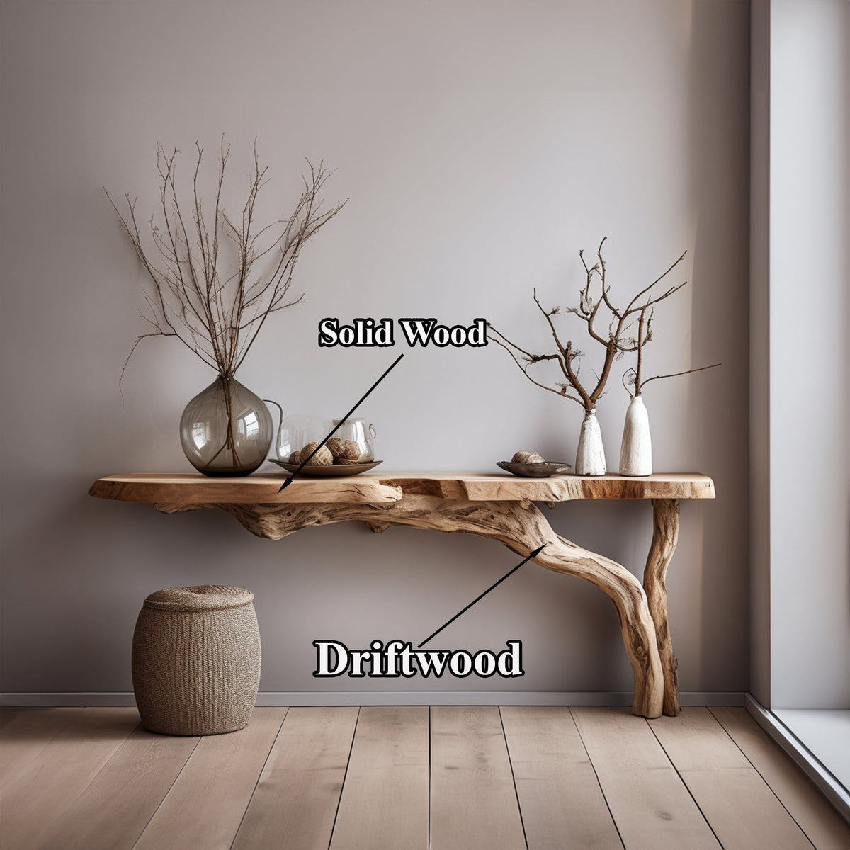 Live Edge Floating Side Table, Rustic Wall-Mounted Wood Console