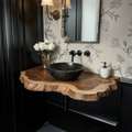 Live Edge Under Sink Shelf Solid Wood Bathroom Vanity Handcrafted
