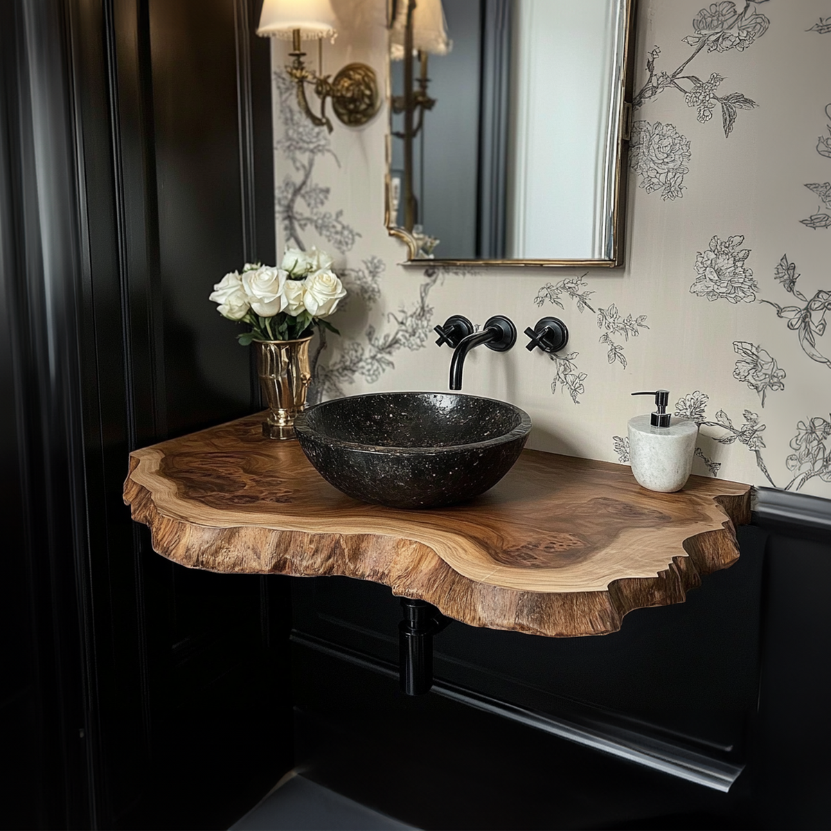 Live Edge Under Sink Shelf Solid Wood Bathroom Vanity Handcrafted