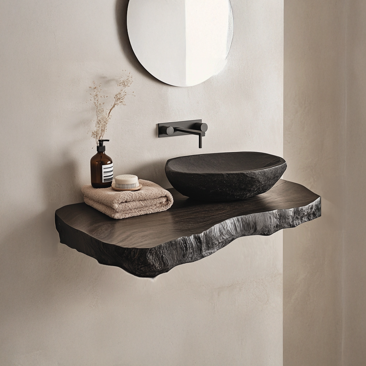 Custom Live Edge Vanity Shelf Solid Wood Floating Bathroom Counter