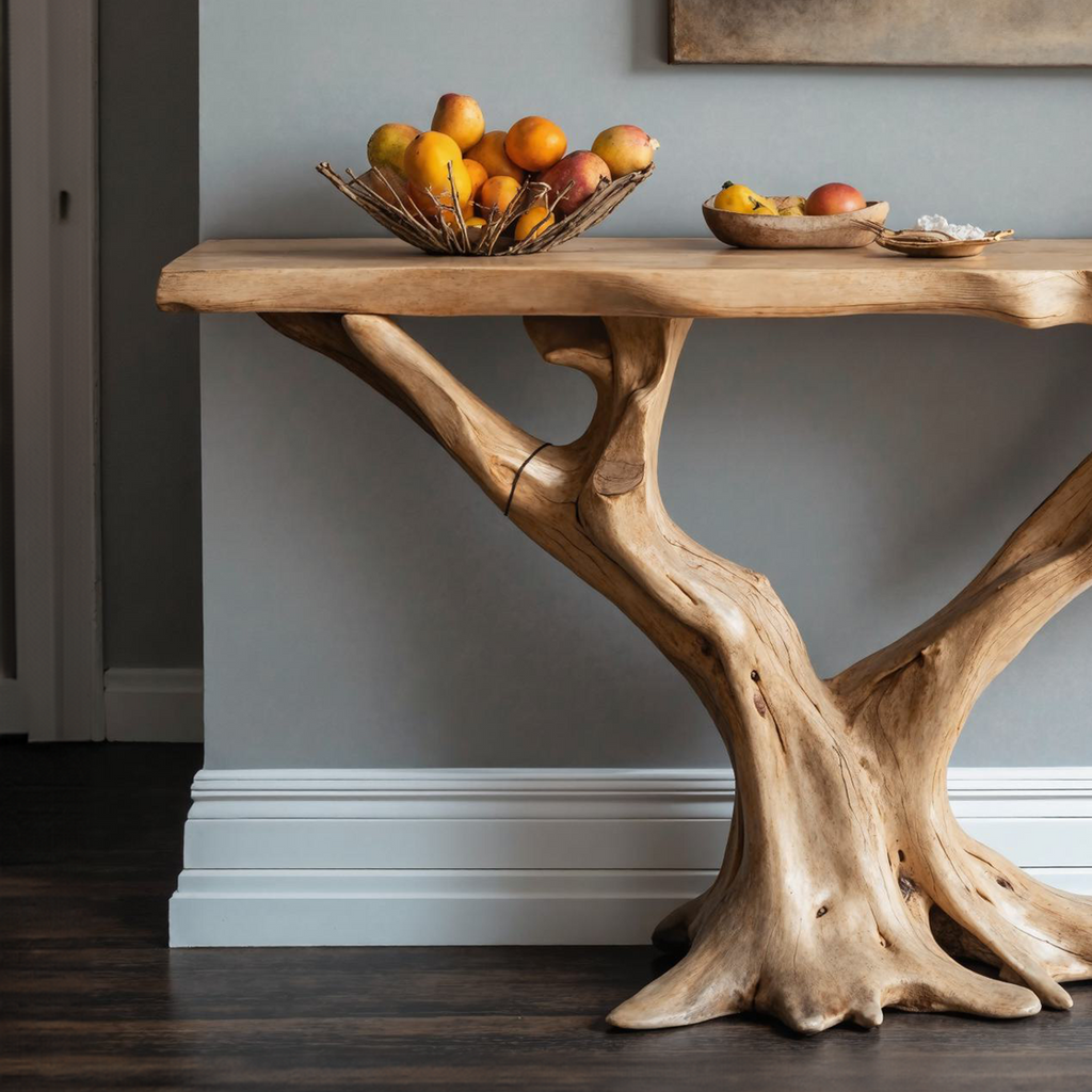 Live Edge Hallway Console Table, Handcrafted Brown Wood Entry Table