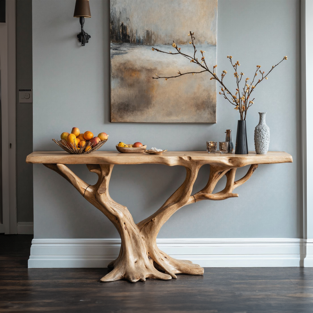 Live Edge Hallway Console Table, Handcrafted Brown Wood Entry Table