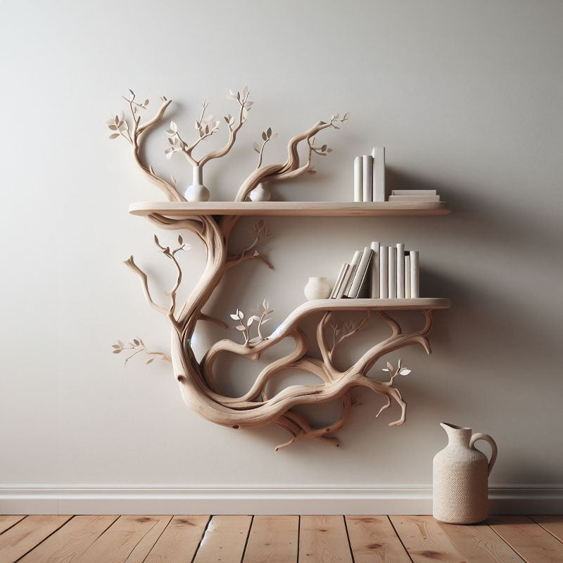 Tree Branch Floating Shelf, Driftwood Style Wall Bookshelf in Natural