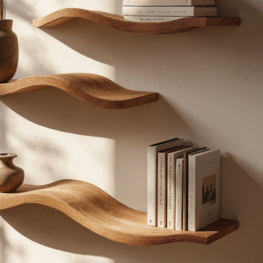 Wavy Floating Shelf, Farmhouse Live Edge Wood Shelf for Living Room