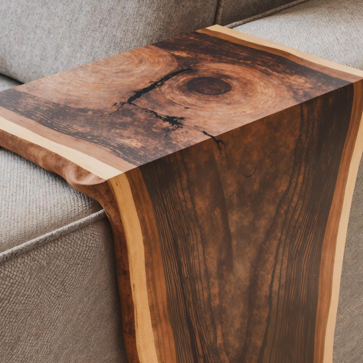 Sofa Armrest Table, Solid Wood Waterfall Couch Arm Tray