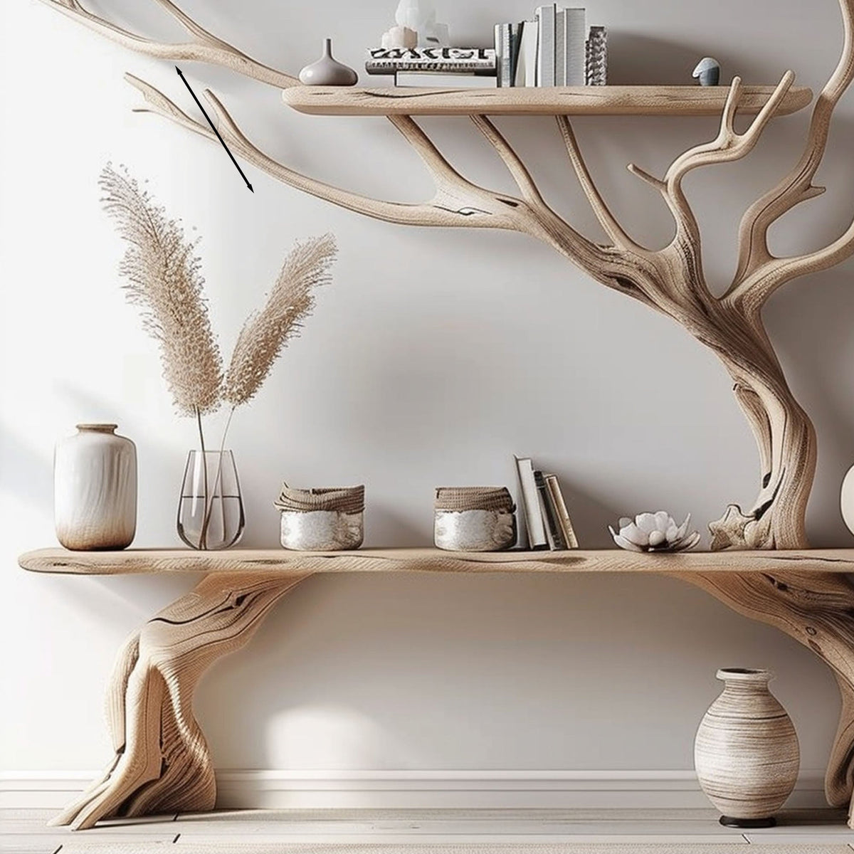 Narrow Console Table with Tree Branch Shelf, Driftwood Style