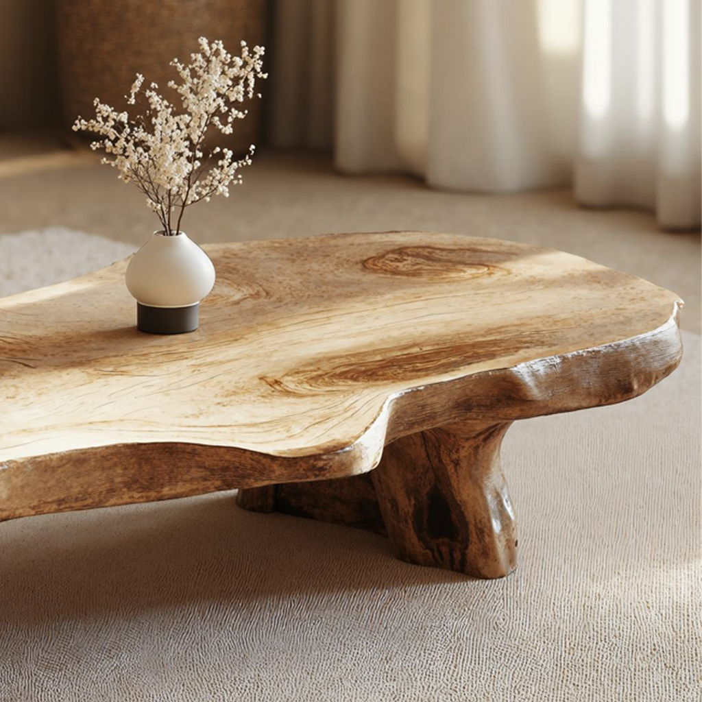 Handcrafted Wood Coffee Table, Unique Natural Grain Centerpiece