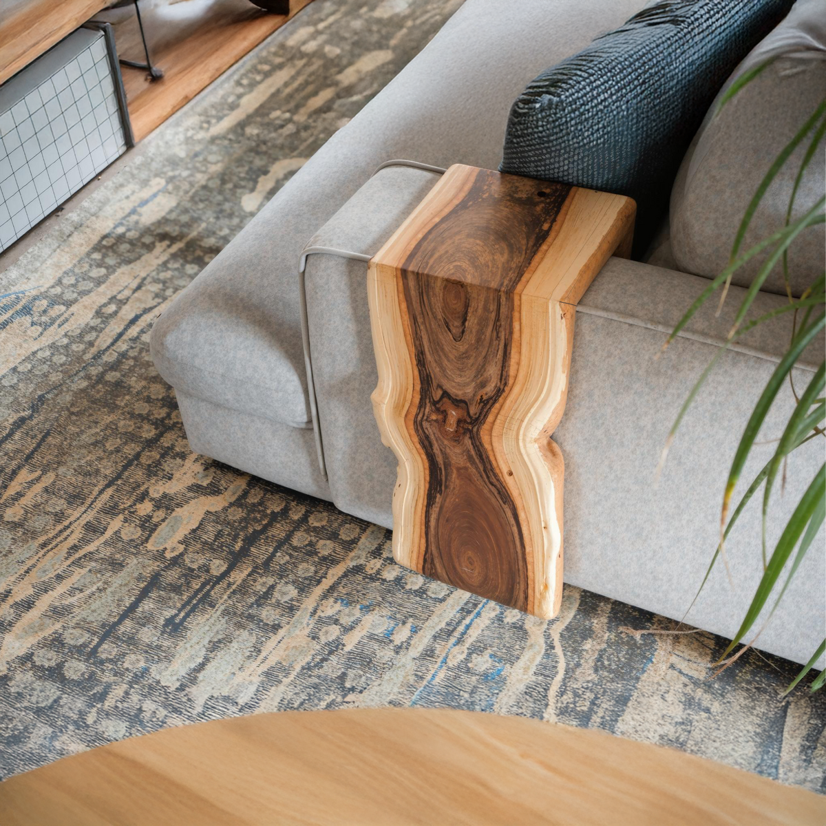 Sofa Armrest Table, Waterfall Wood Tray Custom Fit to Your Couch