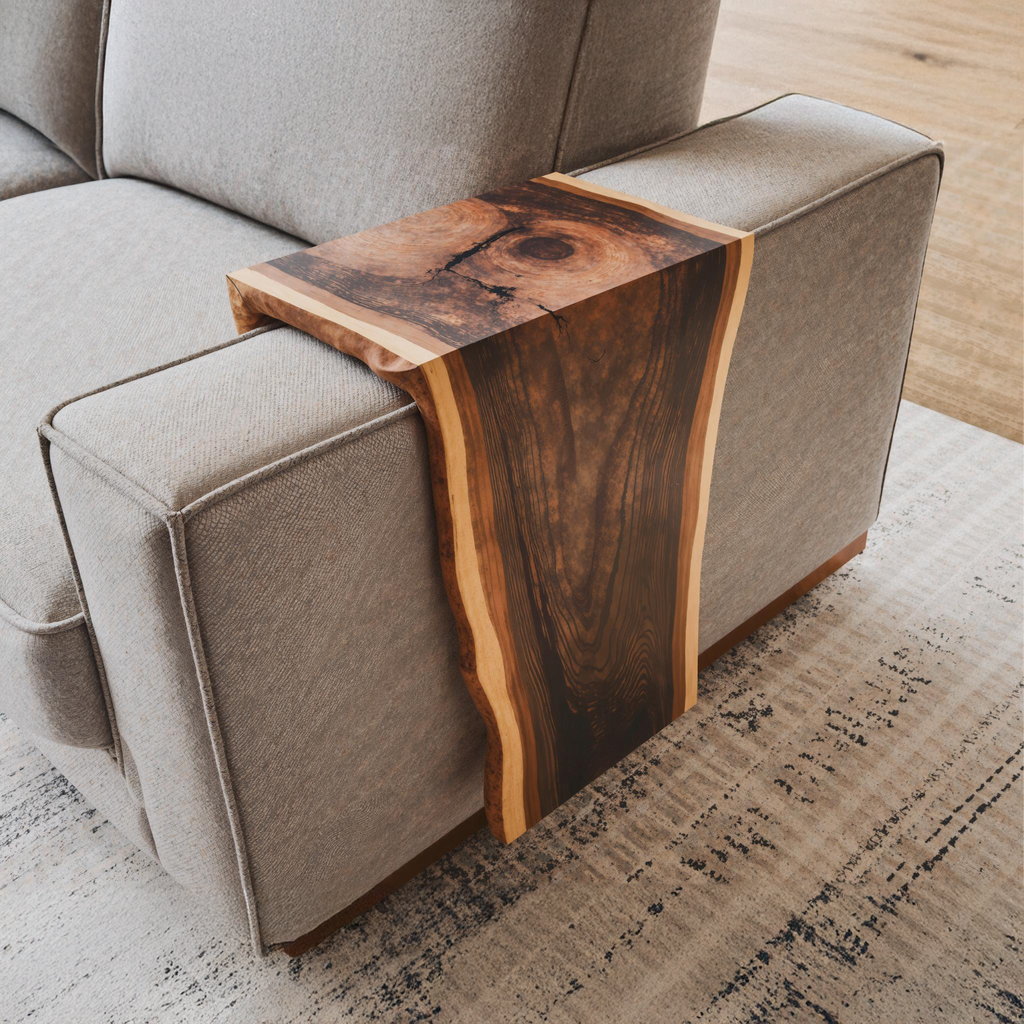 Sofa Armrest Table, Solid Wood Waterfall Couch Arm Tray