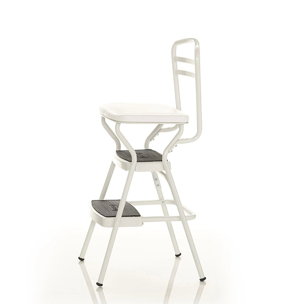 COSCO Stylaire Retro Chair And Step Stool With Flip-Up Seat - White, One Pack