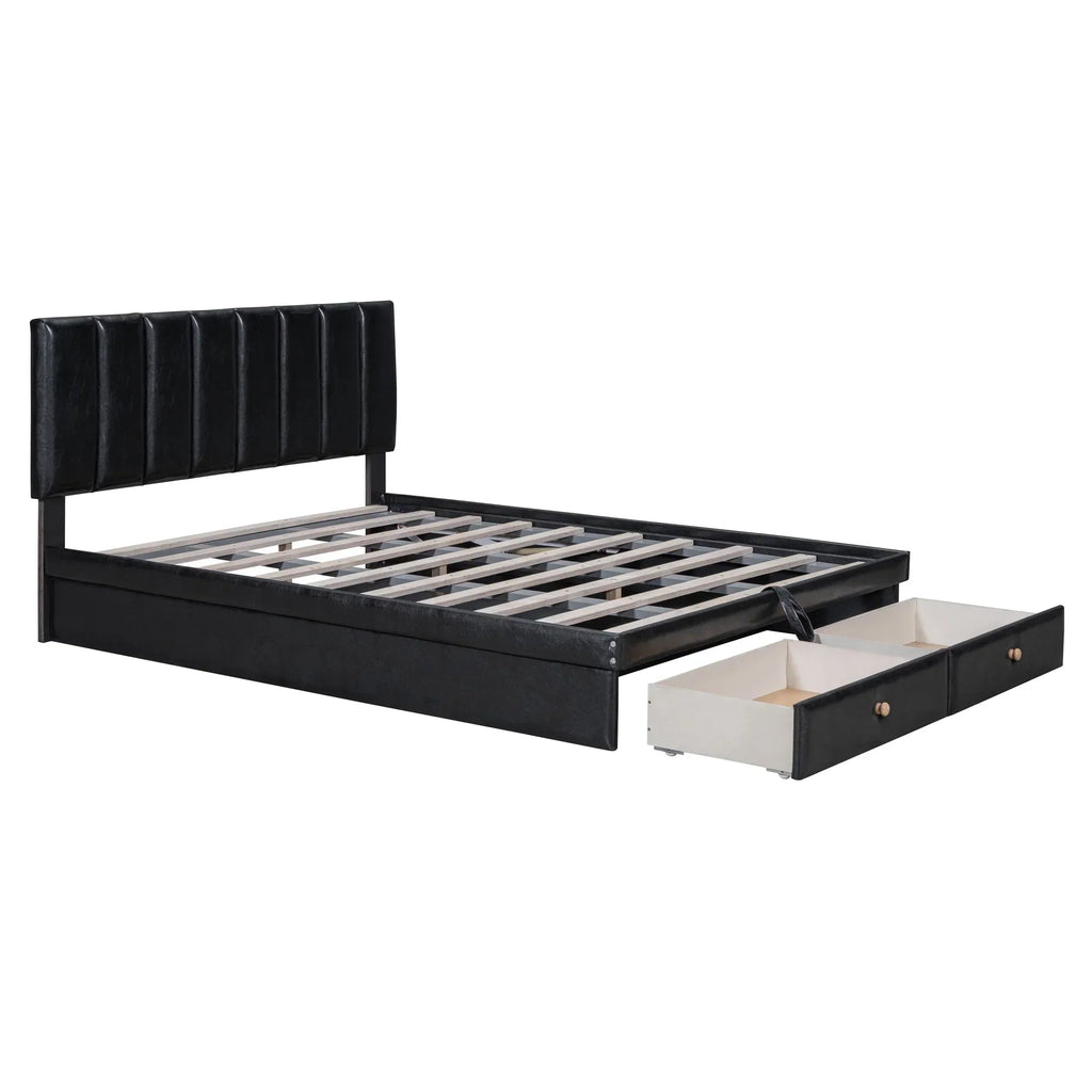 Roomfitters Full Size Upholstered Platform Bed With Hydraulic Storage System, 2 Drawers, Black - 78in L x 60.6in W x 37.8in H