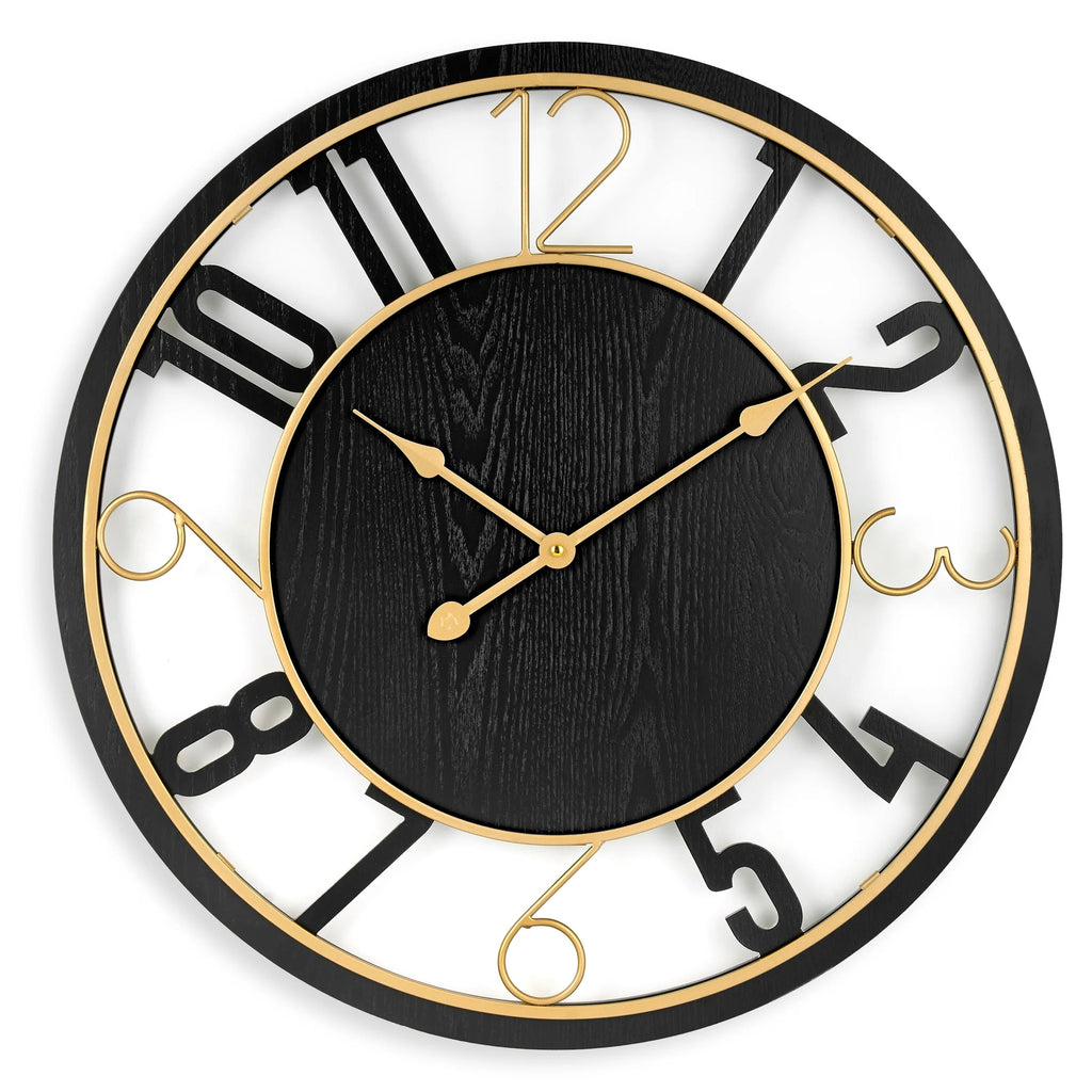 24 Inch Round Wooden Wall Clock With Numeral Design - Battery Operated