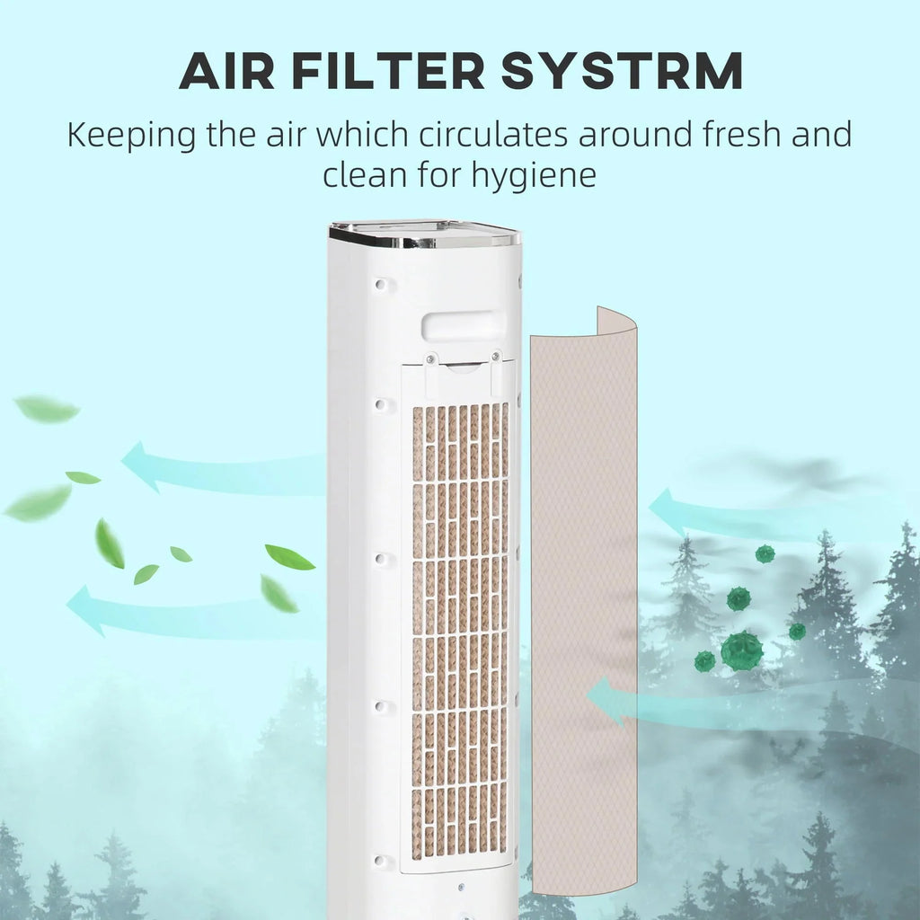 HOMCOM 42 inch Portable Evaporative Air Cooler, 3-In-1 Ice Cooling Fan Humidifier, 1.6 Gal Water Tank - White