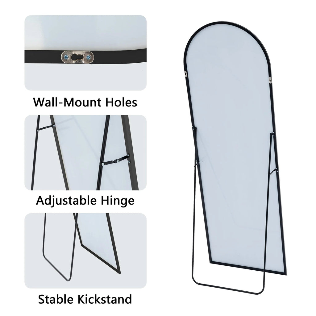 Full-Length Floor Mirror 64x21, Aluminum Alloy Frame With Stand And Wall Mount Option