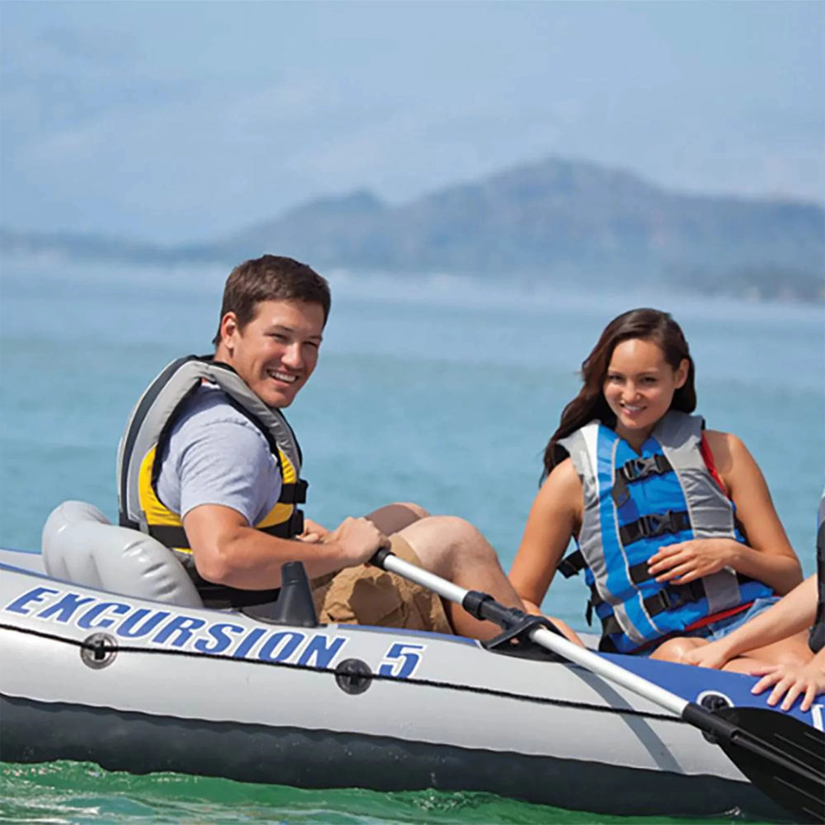 Intex Excursion 5 Person Inflatable Fishing Boat With Composite Motor Mount
