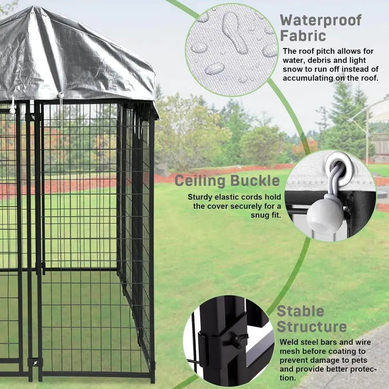 NiamVelo Large Dog Kennel 8'x4'x6' With Water-Resistant Cover, Black