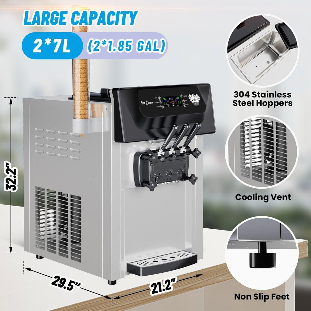 Commercial 3-Flavor Soft Serve Ice Cream Machine, 2200W, 5.3-7.4 Gal/Hr - ICE_CREAM_MAKER