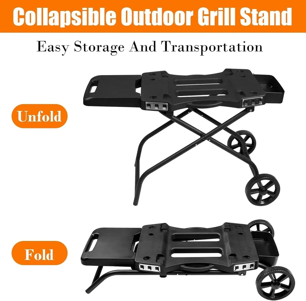 GRILL FORCE Collapsible Grill Stand For Ninja Woodfire Grill, Traeger, Pit Boss, And 22in Blackstone Griddle