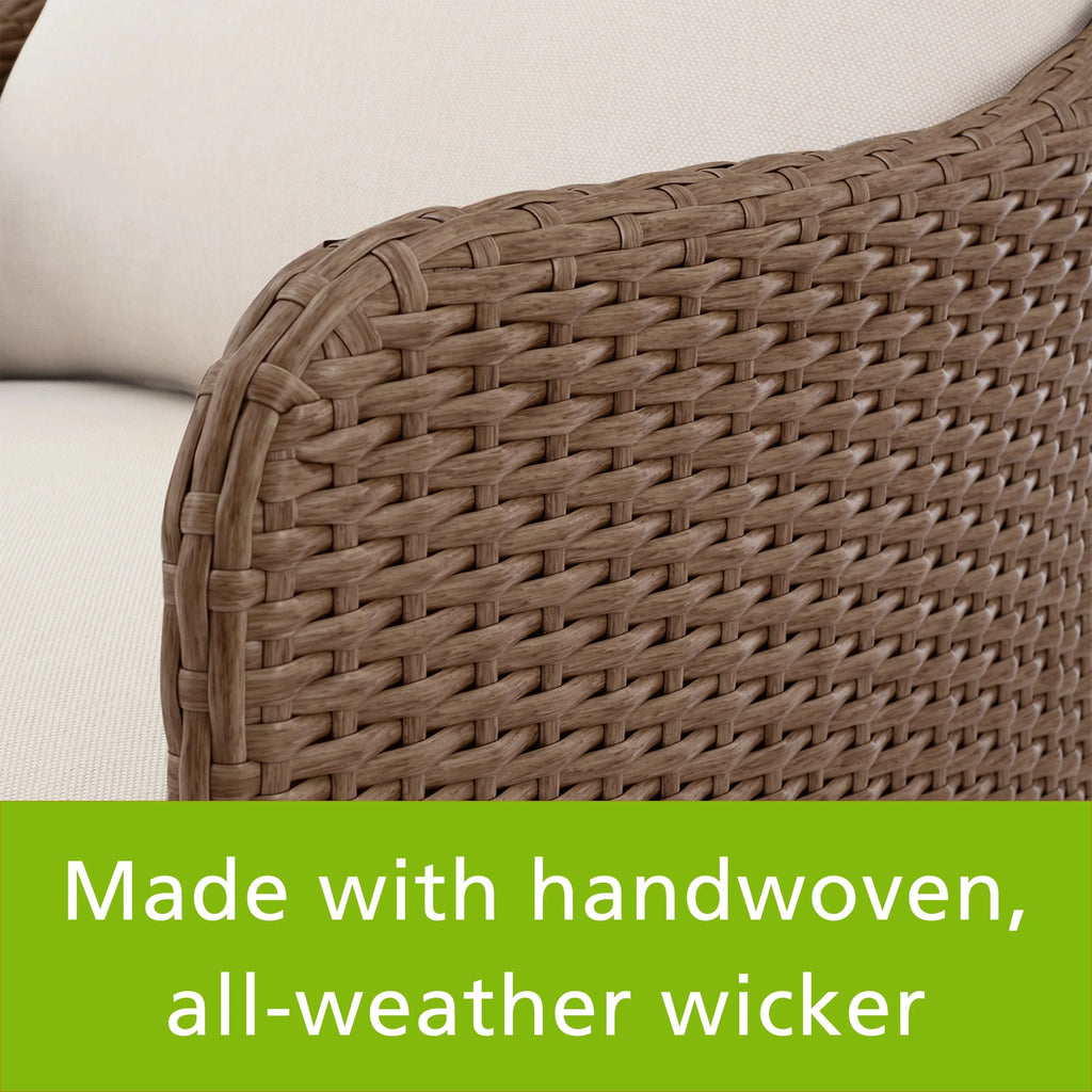 Mainstays Outdoor Patio Loveseat, Hand-Woven Wicker, 29.13in D x 46.25in W x 30.3in H - Chelsea