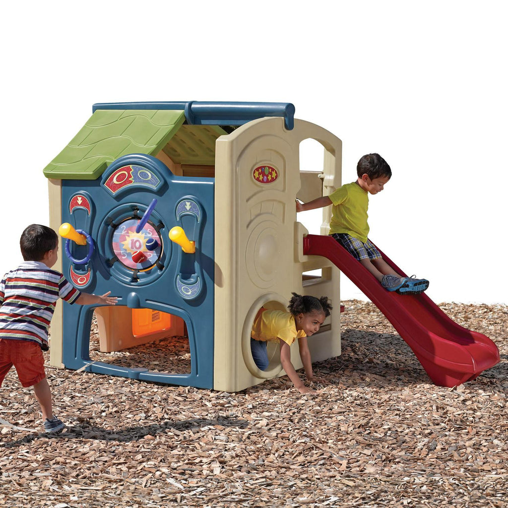 Step2 Neighborhood Fun Center Brown Plastic Playhouse With Slide - 851000
