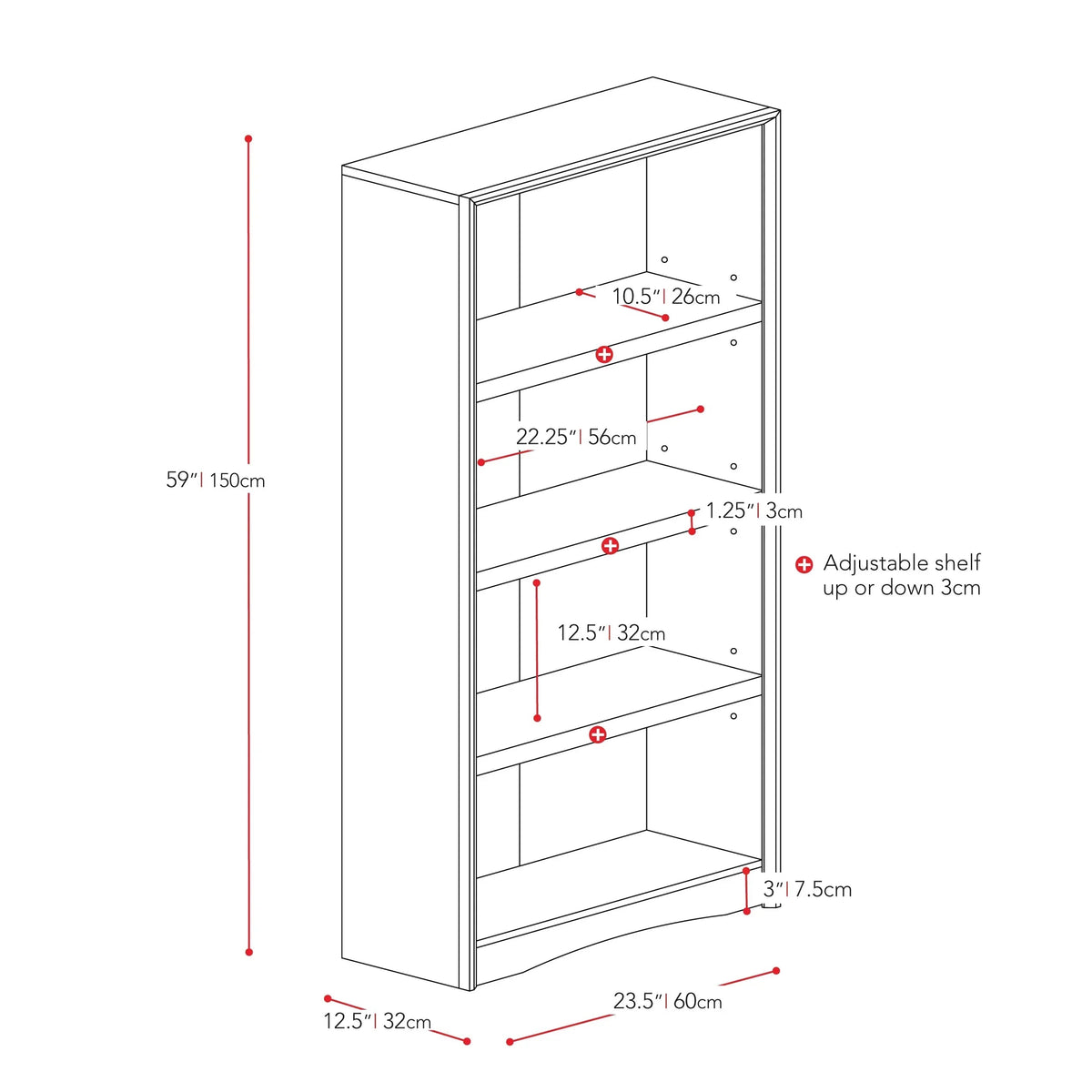 CorLiving Quadra Brown Engineered Wood Tall Adjustable 4-Shelf Vertical Bookcase