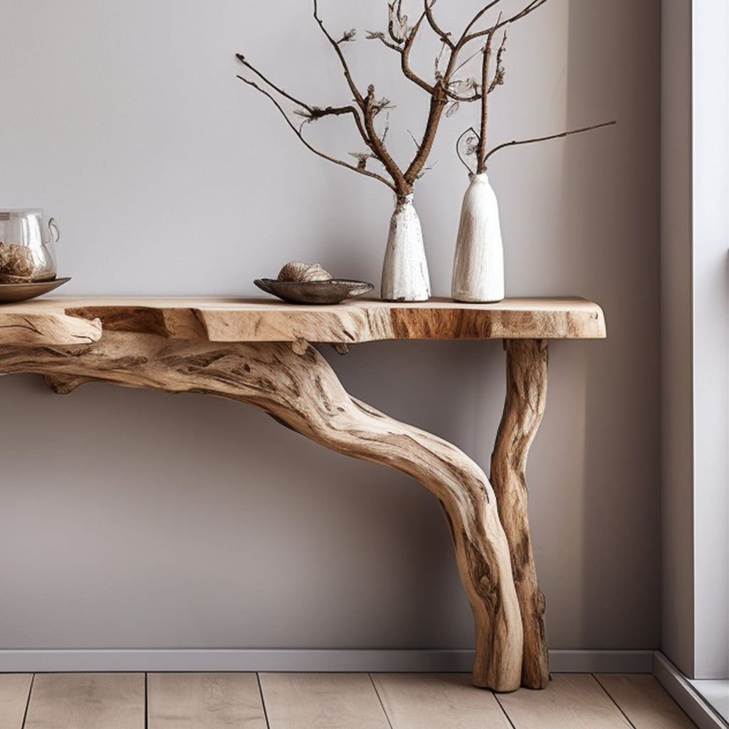 Live Edge Floating Side Table, Rustic Wall-Mounted Wood Console