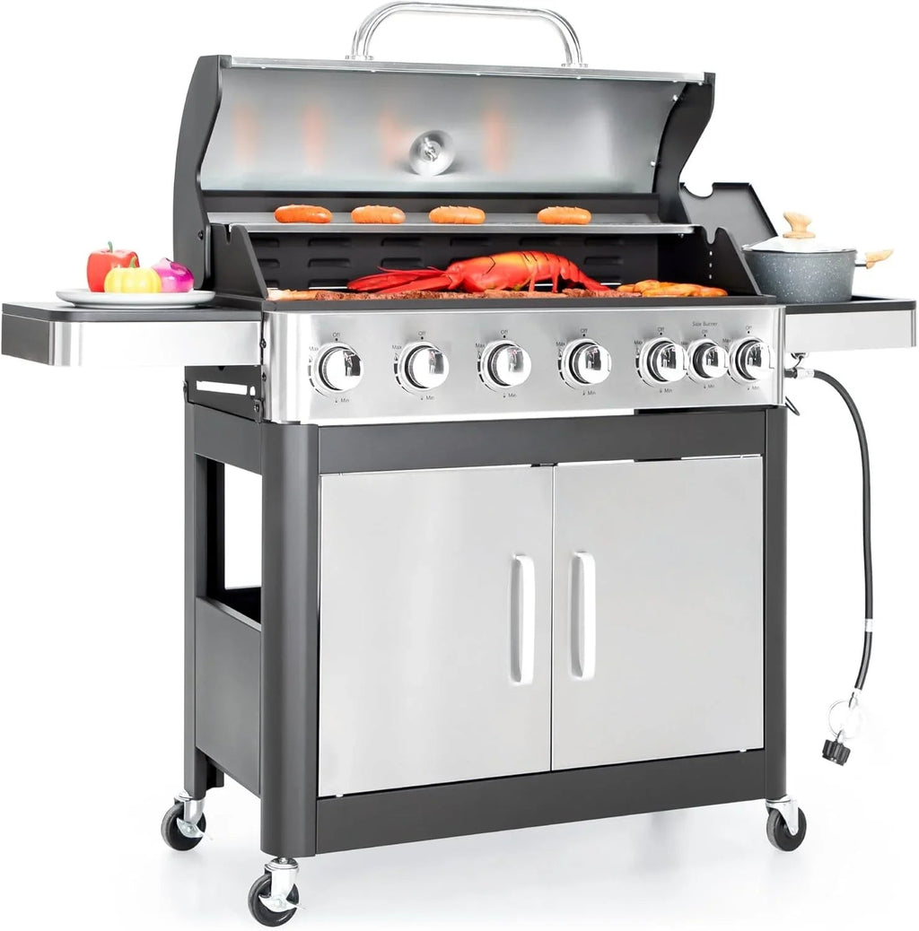 Captiva Designs 4-Burner Propane Gas Grill With Side Burner, 42,000 BTU, Silver - GR001