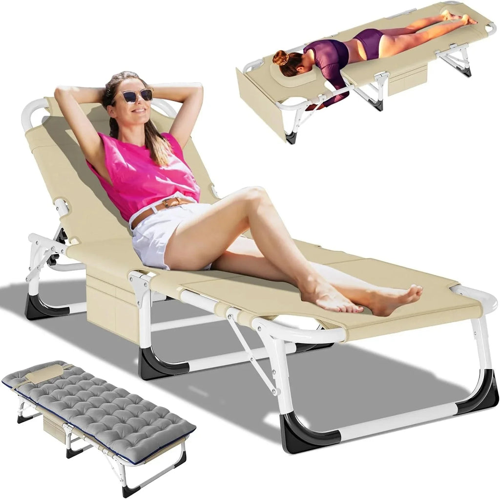 Slsy 5-Position Adjustable Folding Lounge Chair And Cot - 75.2" x 25.6" x 11.8"