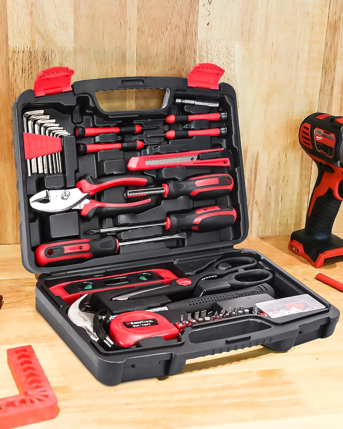 KINGTOOL 286-Piece Home Auto Repair Tool Set With Rolling Tool Box And 21V Max Cordless Power Drill