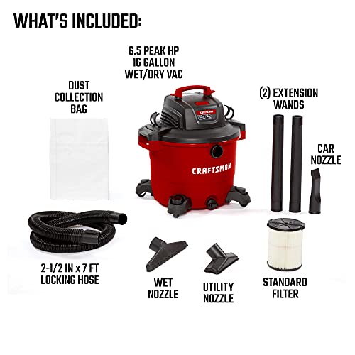 Craftsman 16 Gallon 6.5 Peak HP Wet/Dry Vac, Red - CMXEVBE17595