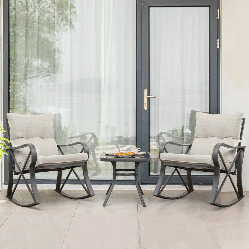 COSIEST 3 Piece Metal Bistro Set With Beige Cushions And Coffee Table