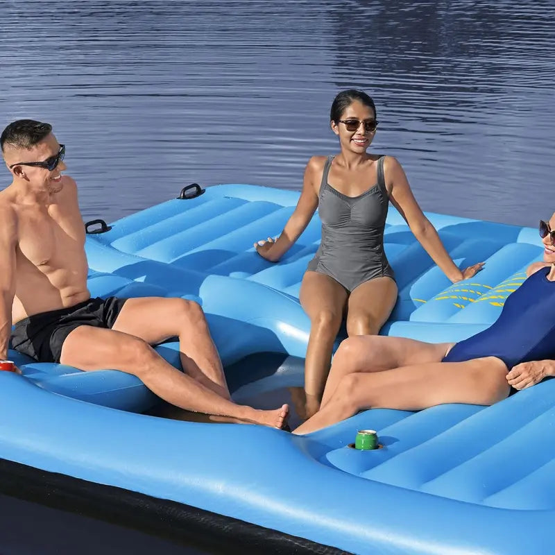 Bestway Tropical Breeze 6-Person Inflatable Party Island Float With Cup Holders, Backrests And Sun Shade - Blue/Yellow