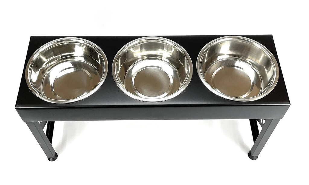 Elevated Triple Dog Feeding Station With 3-Quart Stainless Steel Bowls, 16 Inch Tall