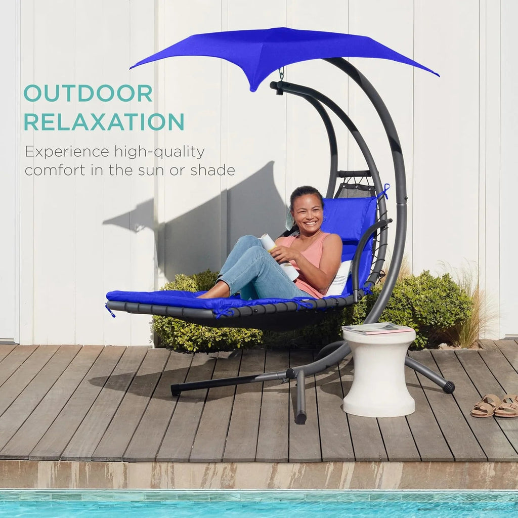 Best Choice Products Outdoor Hanging Steel Chaise Lounge Chair With Canopy, Charcoal Gray - SKY5871
